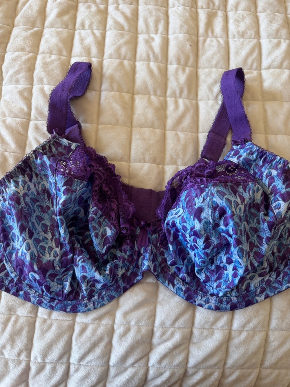 Elomi Purple and Blue Lace-Trim Underwire Bra